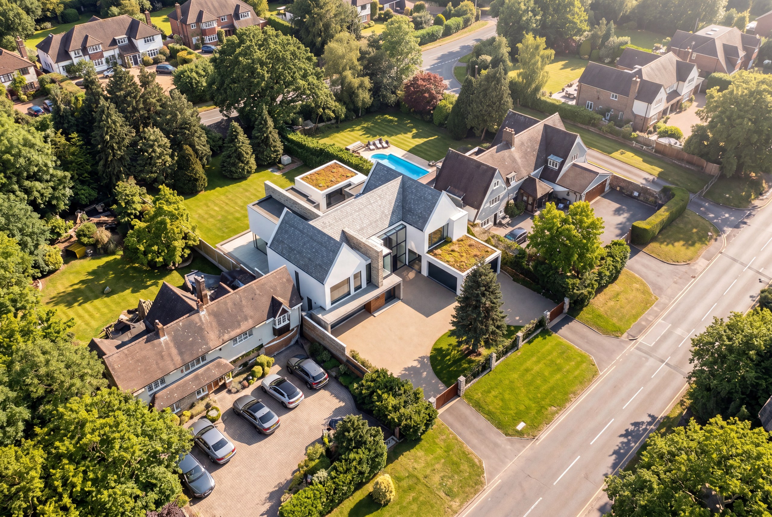 Aerial CGI of the approved residence at Warwick Road, Solihull